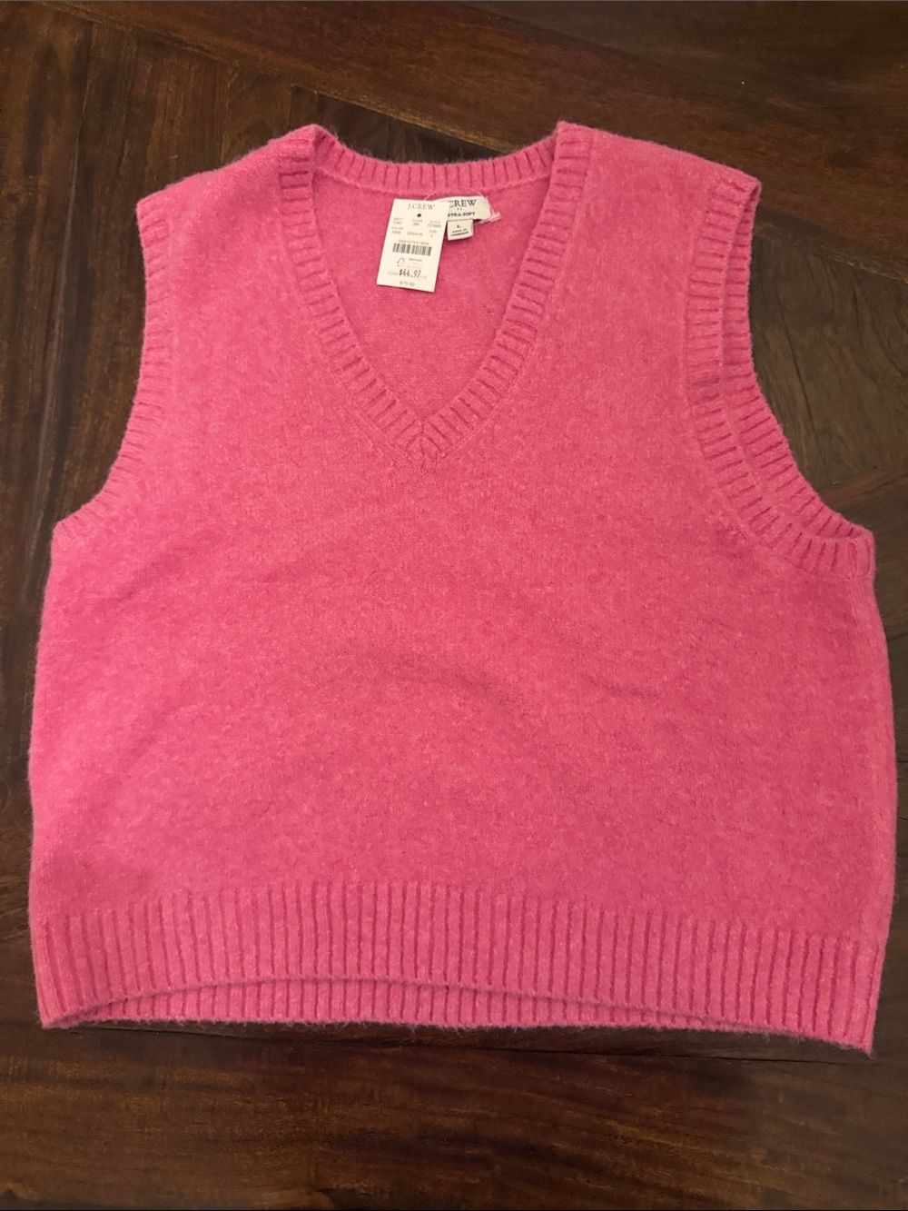J. Crew Bright Pink V-Neck Cashmere Sweater Vest